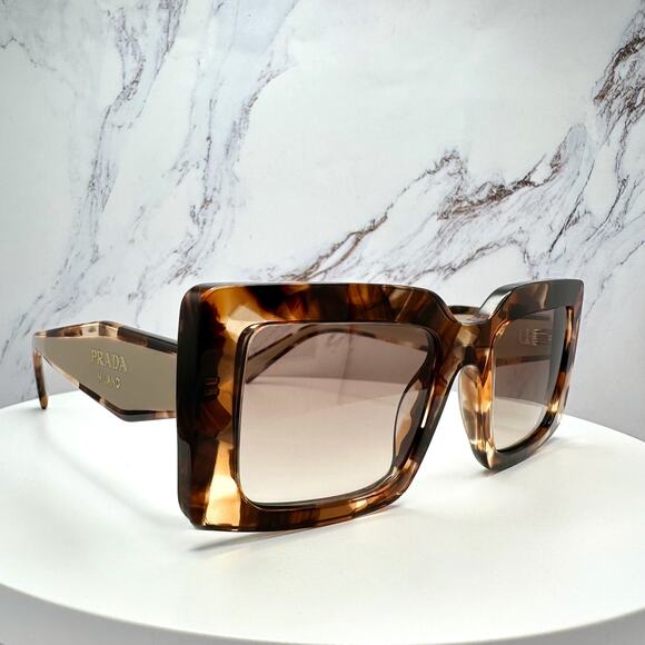 New PRADA Sunglasses Brown Beige Caramel Tortoise Gold Symbole Womens Rectangle main image 4